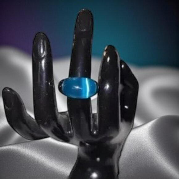 NWT CK Calvin Klein Ellipse Ring Jewelry Blue Silver Signed - Picture 1 of 8
